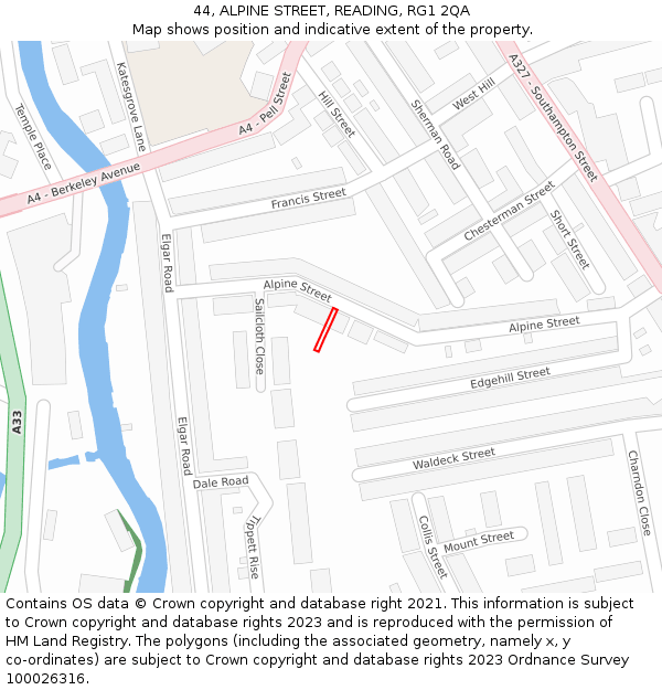 44, ALPINE STREET, READING, RG1 2QA: Location map and indicative extent of plot