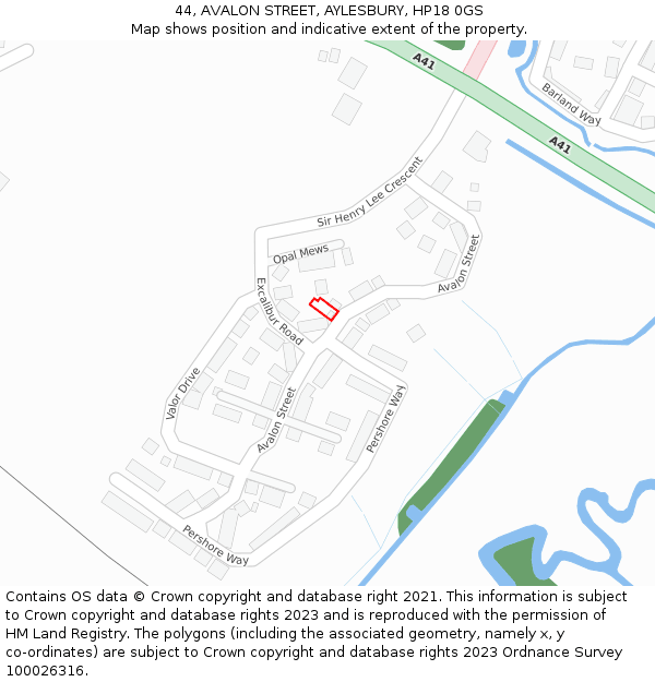 44, AVALON STREET, AYLESBURY, HP18 0GS: Location map and indicative extent of plot