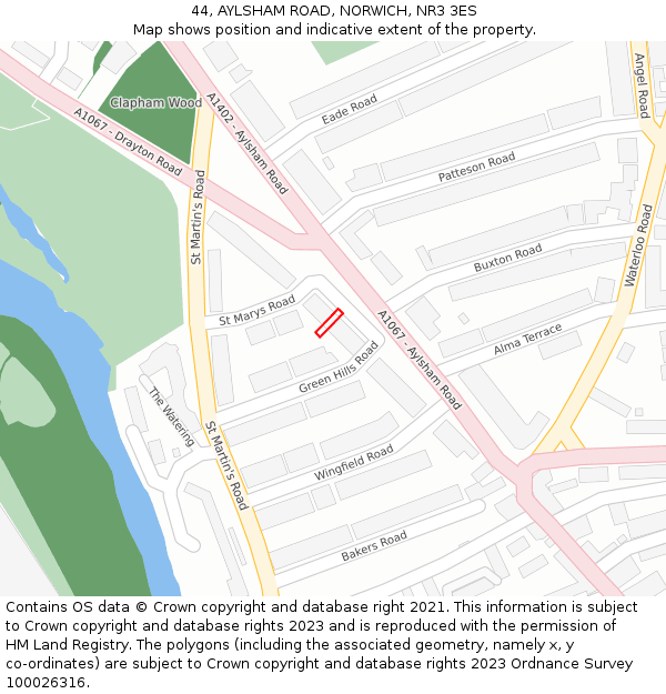 44, AYLSHAM ROAD, NORWICH, NR3 3ES: Location map and indicative extent of plot