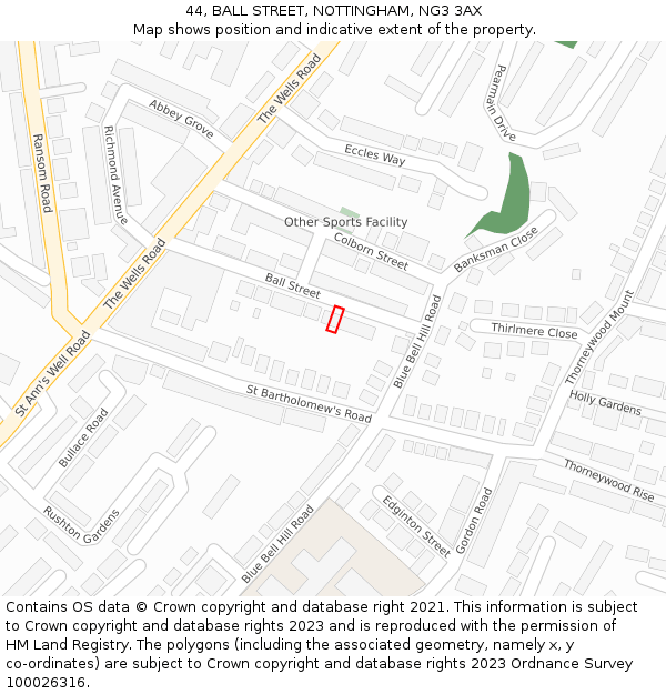 44, BALL STREET, NOTTINGHAM, NG3 3AX: Location map and indicative extent of plot