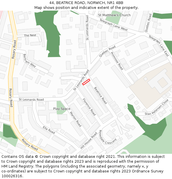 44, BEATRICE ROAD, NORWICH, NR1 4BB: Location map and indicative extent of plot
