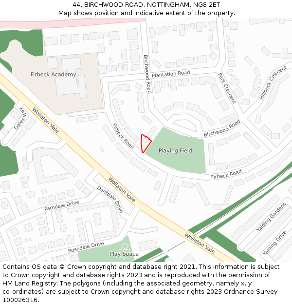 44, BIRCHWOOD ROAD, NOTTINGHAM, NG8 2ET: Location map and indicative extent of plot