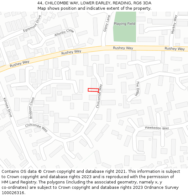 44, CHILCOMBE WAY, LOWER EARLEY, READING, RG6 3DA: Location map and indicative extent of plot