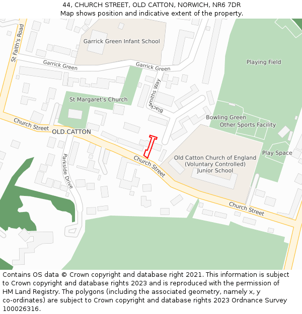44, CHURCH STREET, OLD CATTON, NORWICH, NR6 7DR: Location map and indicative extent of plot