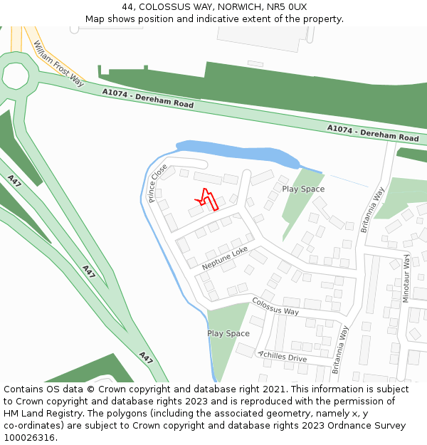 44, COLOSSUS WAY, NORWICH, NR5 0UX: Location map and indicative extent of plot
