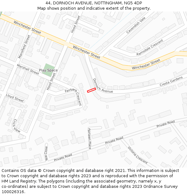 44, DORNOCH AVENUE, NOTTINGHAM, NG5 4DP: Location map and indicative extent of plot