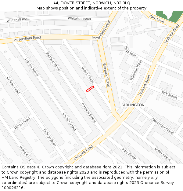 44, DOVER STREET, NORWICH, NR2 3LQ: Location map and indicative extent of plot