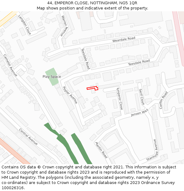 44, EMPEROR CLOSE, NOTTINGHAM, NG5 1QR: Location map and indicative extent of plot