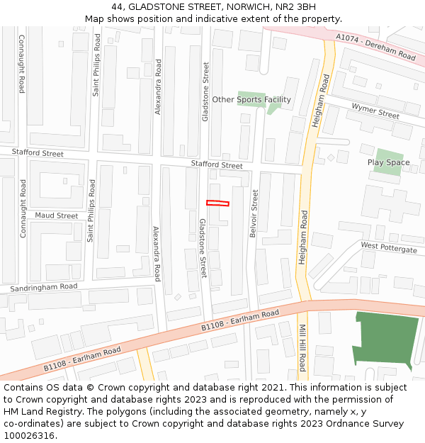 44, GLADSTONE STREET, NORWICH, NR2 3BH: Location map and indicative extent of plot