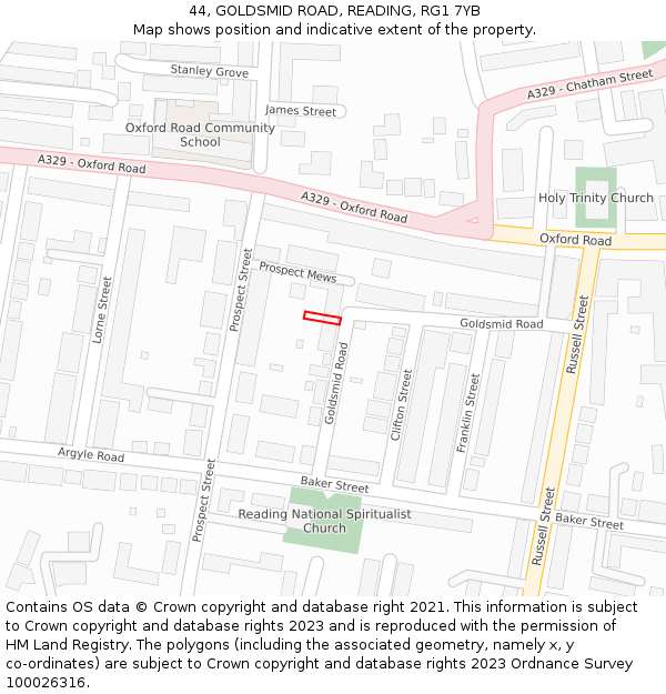 44, GOLDSMID ROAD, READING, RG1 7YB: Location map and indicative extent of plot