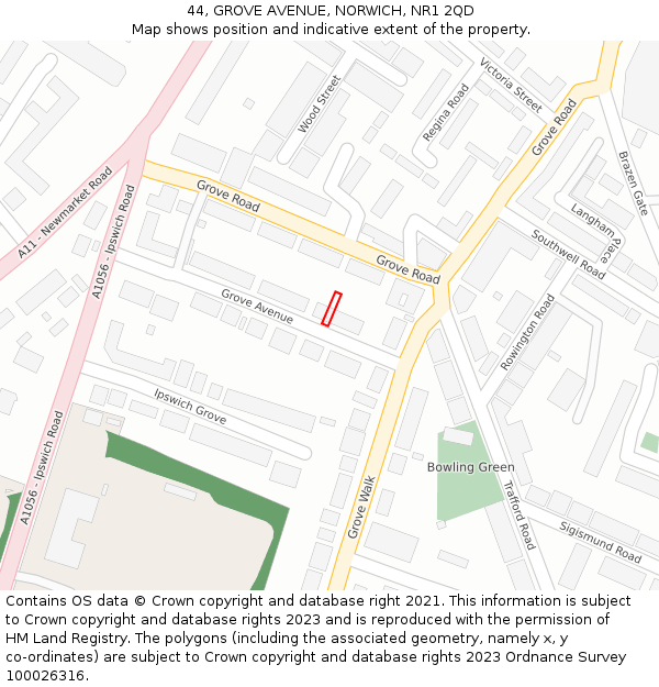 44, GROVE AVENUE, NORWICH, NR1 2QD: Location map and indicative extent of plot