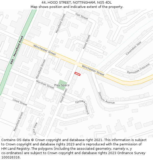 44, HOOD STREET, NOTTINGHAM, NG5 4DL: Location map and indicative extent of plot