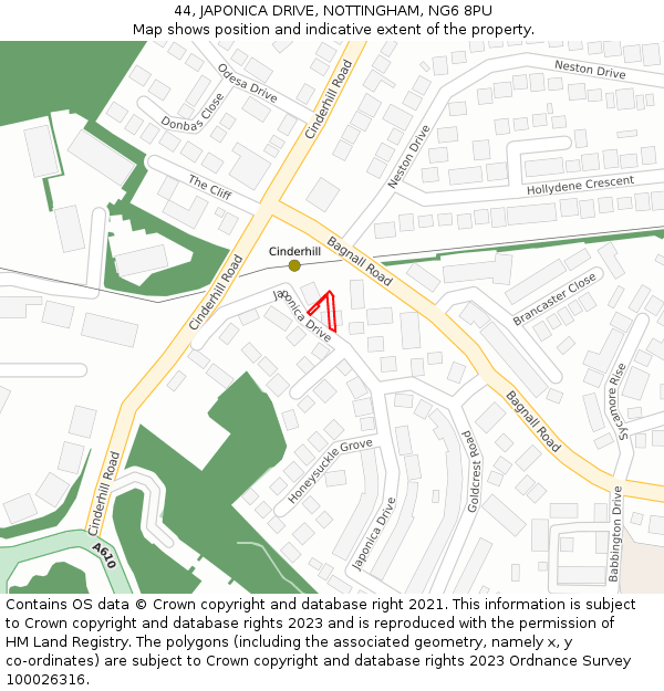 44, JAPONICA DRIVE, NOTTINGHAM, NG6 8PU: Location map and indicative extent of plot