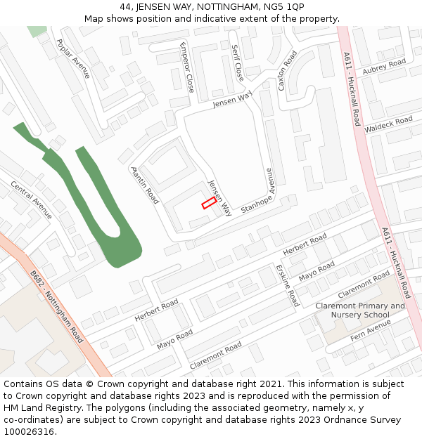 44, JENSEN WAY, NOTTINGHAM, NG5 1QP: Location map and indicative extent of plot