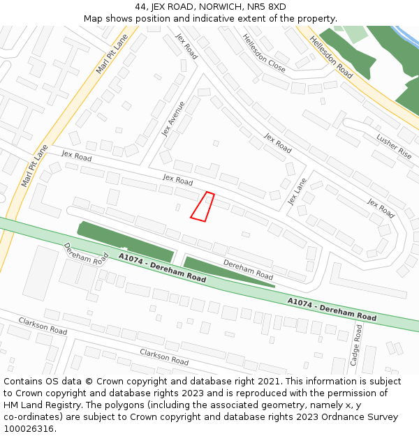 44, JEX ROAD, NORWICH, NR5 8XD: Location map and indicative extent of plot