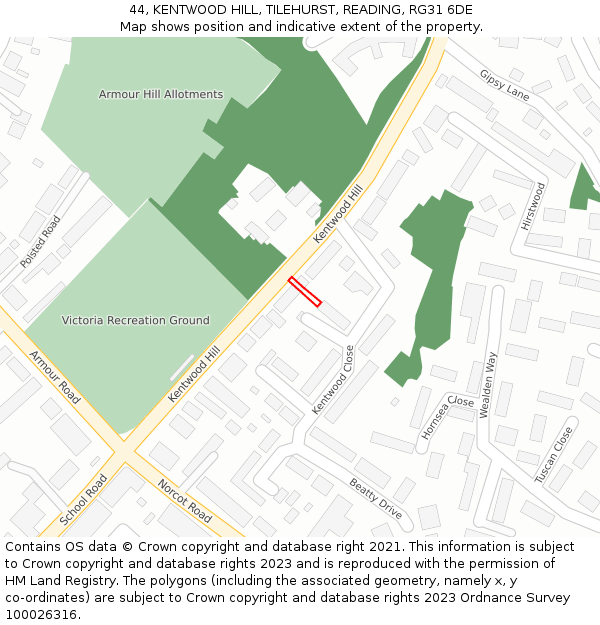 44, KENTWOOD HILL, TILEHURST, READING, RG31 6DE: Location map and indicative extent of plot