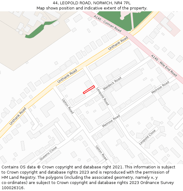 44, LEOPOLD ROAD, NORWICH, NR4 7PL: Location map and indicative extent of plot