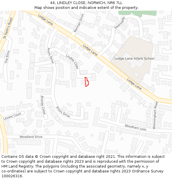 44, LINDLEY CLOSE, NORWICH, NR6 7LL: Location map and indicative extent of plot
