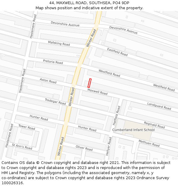 44, MAXWELL ROAD, SOUTHSEA, PO4 9DP: Location map and indicative extent of plot