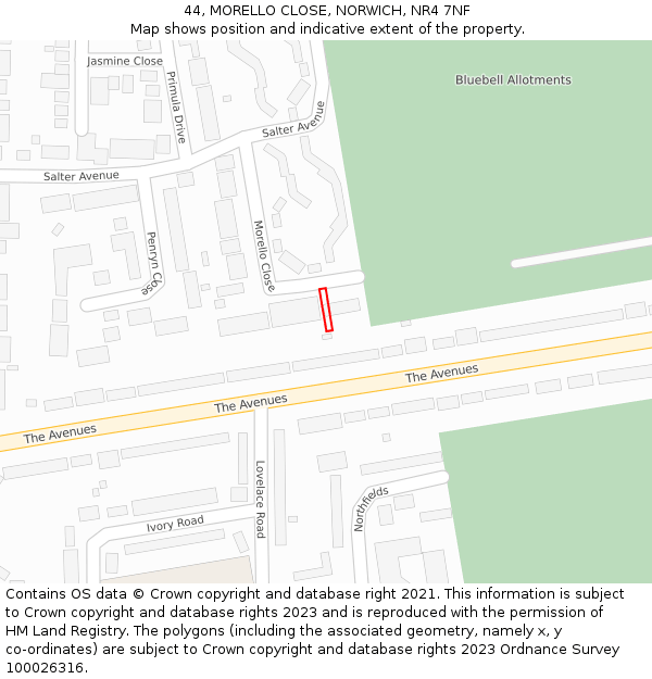 44, MORELLO CLOSE, NORWICH, NR4 7NF: Location map and indicative extent of plot
