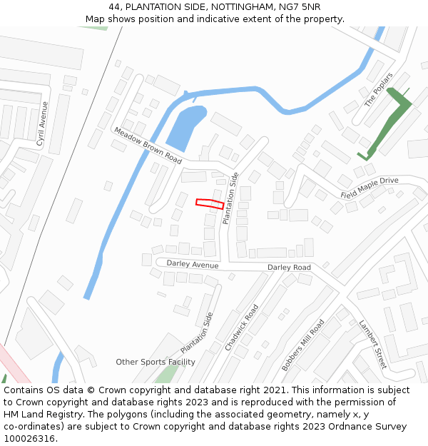 44, PLANTATION SIDE, NOTTINGHAM, NG7 5NR: Location map and indicative extent of plot