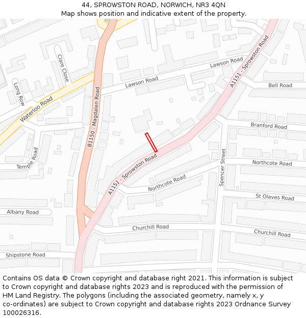 44, SPROWSTON ROAD, NORWICH, NR3 4QN: Location map and indicative extent of plot