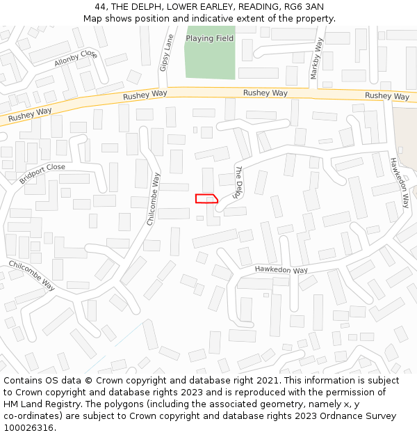 44, THE DELPH, LOWER EARLEY, READING, RG6 3AN: Location map and indicative extent of plot