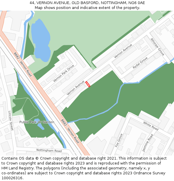 44, VERNON AVENUE, OLD BASFORD, NOTTINGHAM, NG6 0AE: Location map and indicative extent of plot