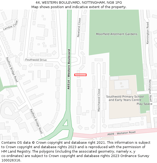 44, WESTERN BOULEVARD, NOTTINGHAM, NG8 1PG: Location map and indicative extent of plot