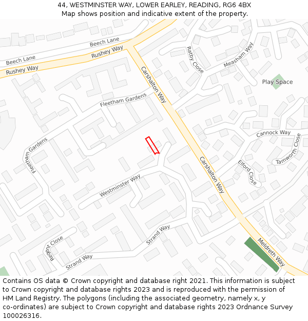44, WESTMINSTER WAY, LOWER EARLEY, READING, RG6 4BX: Location map and indicative extent of plot