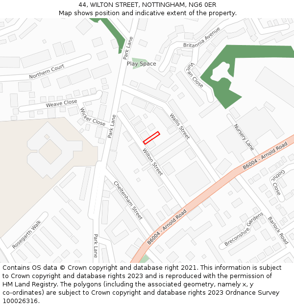 44, WILTON STREET, NOTTINGHAM, NG6 0ER: Location map and indicative extent of plot