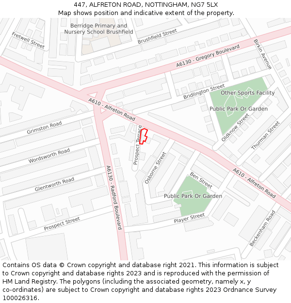 447, ALFRETON ROAD, NOTTINGHAM, NG7 5LX: Location map and indicative extent of plot