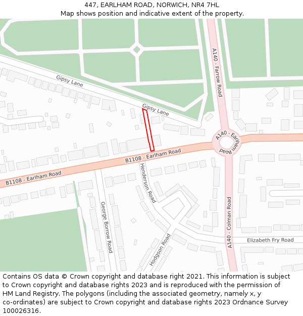 447, EARLHAM ROAD, NORWICH, NR4 7HL: Location map and indicative extent of plot