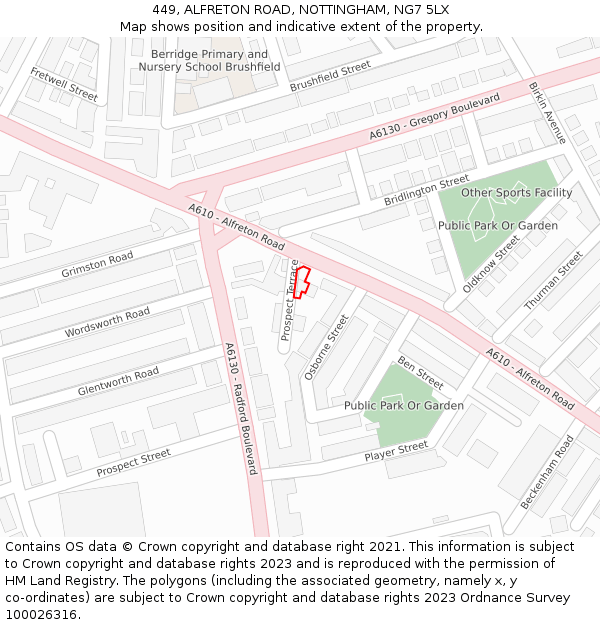 449, ALFRETON ROAD, NOTTINGHAM, NG7 5LX: Location map and indicative extent of plot
