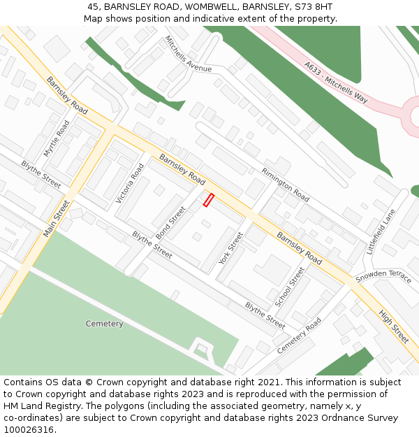 45, BARNSLEY ROAD, WOMBWELL, BARNSLEY, S73 8HT: Location map and indicative extent of plot