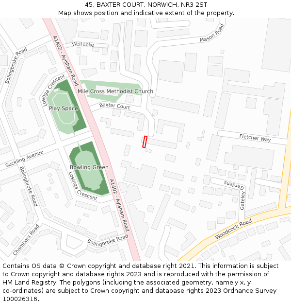 45, BAXTER COURT, NORWICH, NR3 2ST: Location map and indicative extent of plot
