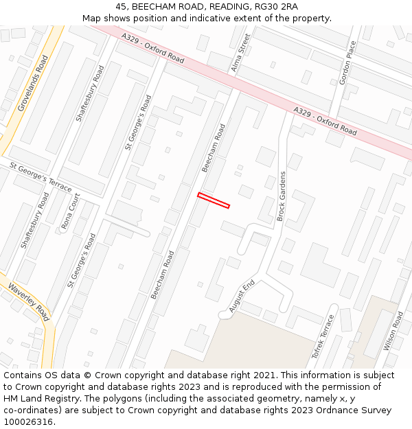 45, BEECHAM ROAD, READING, RG30 2RA: Location map and indicative extent of plot