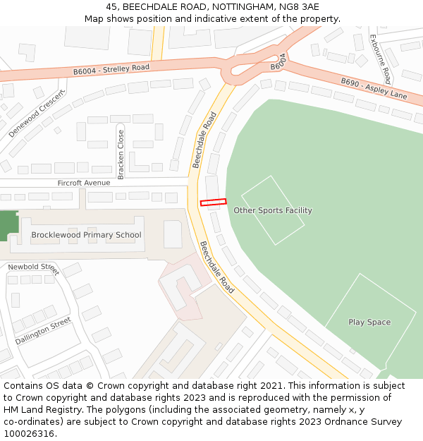 45, BEECHDALE ROAD, NOTTINGHAM, NG8 3AE: Location map and indicative extent of plot