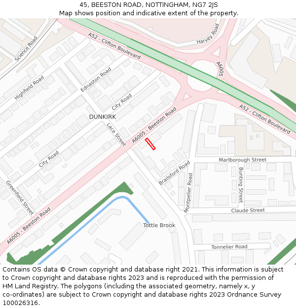 45, BEESTON ROAD, NOTTINGHAM, NG7 2JS: Location map and indicative extent of plot
