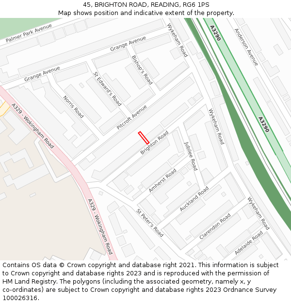 45, BRIGHTON ROAD, READING, RG6 1PS: Location map and indicative extent of plot