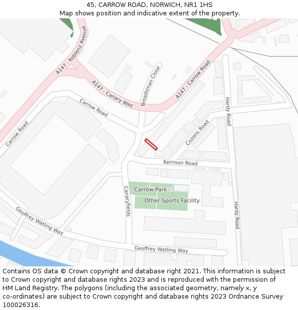 45, CARROW ROAD, NORWICH, NR1 1HS: Location map and indicative extent of plot