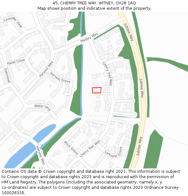45, CHERRY TREE WAY, WITNEY, OX28 1AQ: Location map and indicative extent of plot