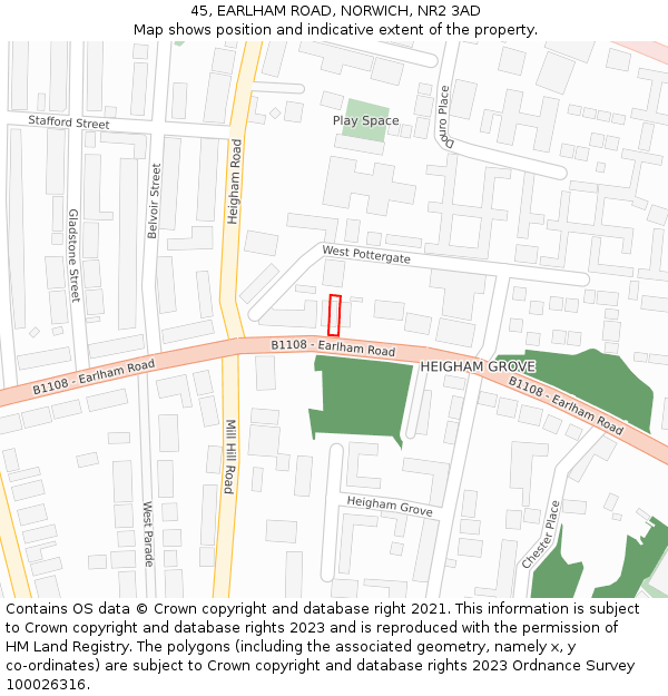 45, EARLHAM ROAD, NORWICH, NR2 3AD: Location map and indicative extent of plot