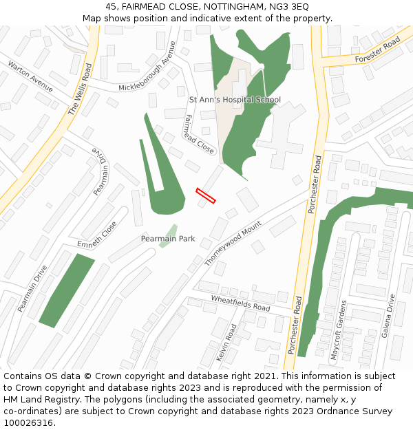 45, FAIRMEAD CLOSE, NOTTINGHAM, NG3 3EQ: Location map and indicative extent of plot
