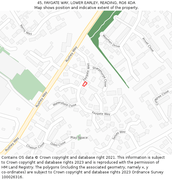 45, FAYGATE WAY, LOWER EARLEY, READING, RG6 4DA: Location map and indicative extent of plot