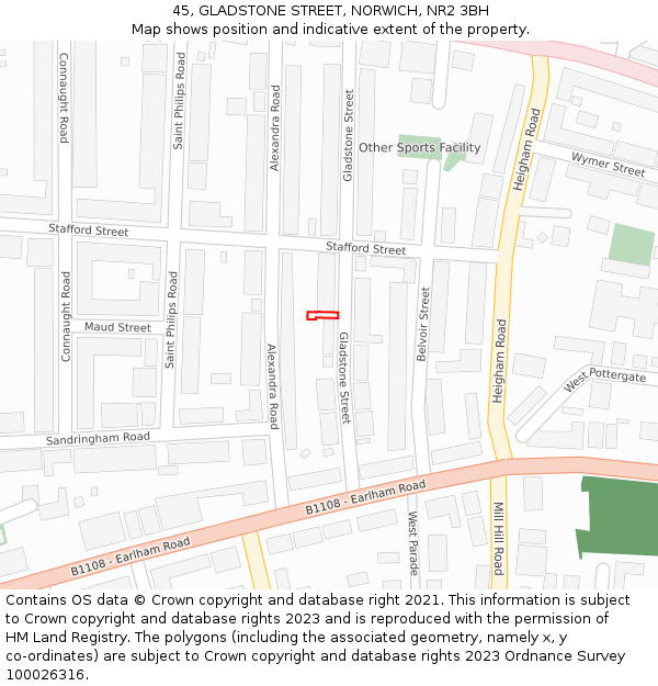 45, GLADSTONE STREET, NORWICH, NR2 3BH: Location map and indicative extent of plot