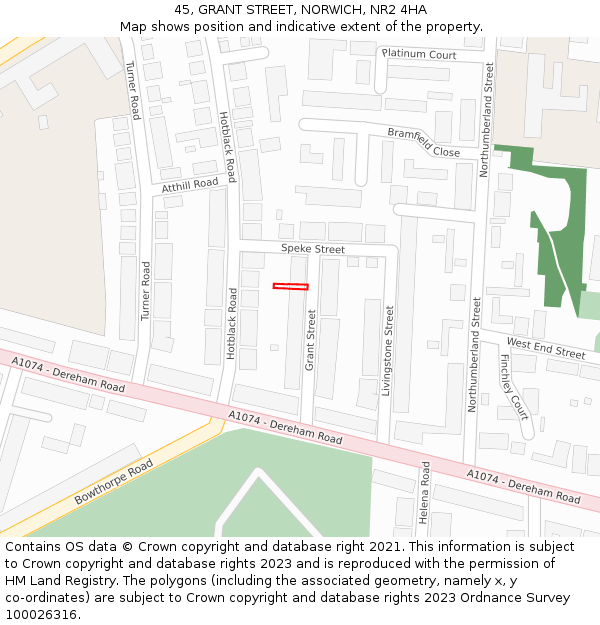 45, GRANT STREET, NORWICH, NR2 4HA: Location map and indicative extent of plot
