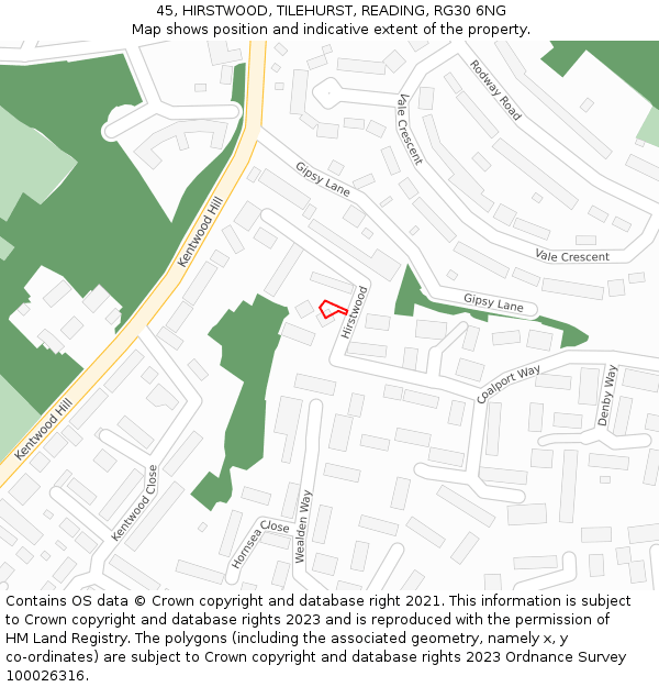 45, HIRSTWOOD, TILEHURST, READING, RG30 6NG: Location map and indicative extent of plot