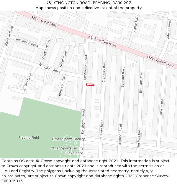 45, KENSINGTON ROAD, READING, RG30 2SZ: Location map and indicative extent of plot