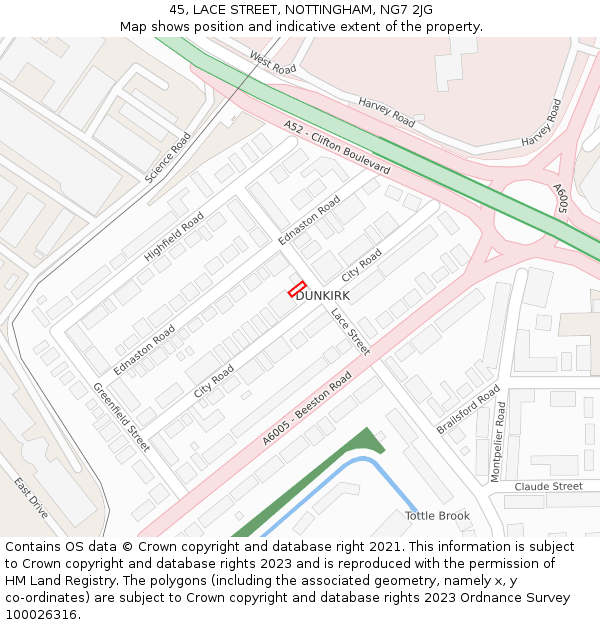 45, LACE STREET, NOTTINGHAM, NG7 2JG: Location map and indicative extent of plot